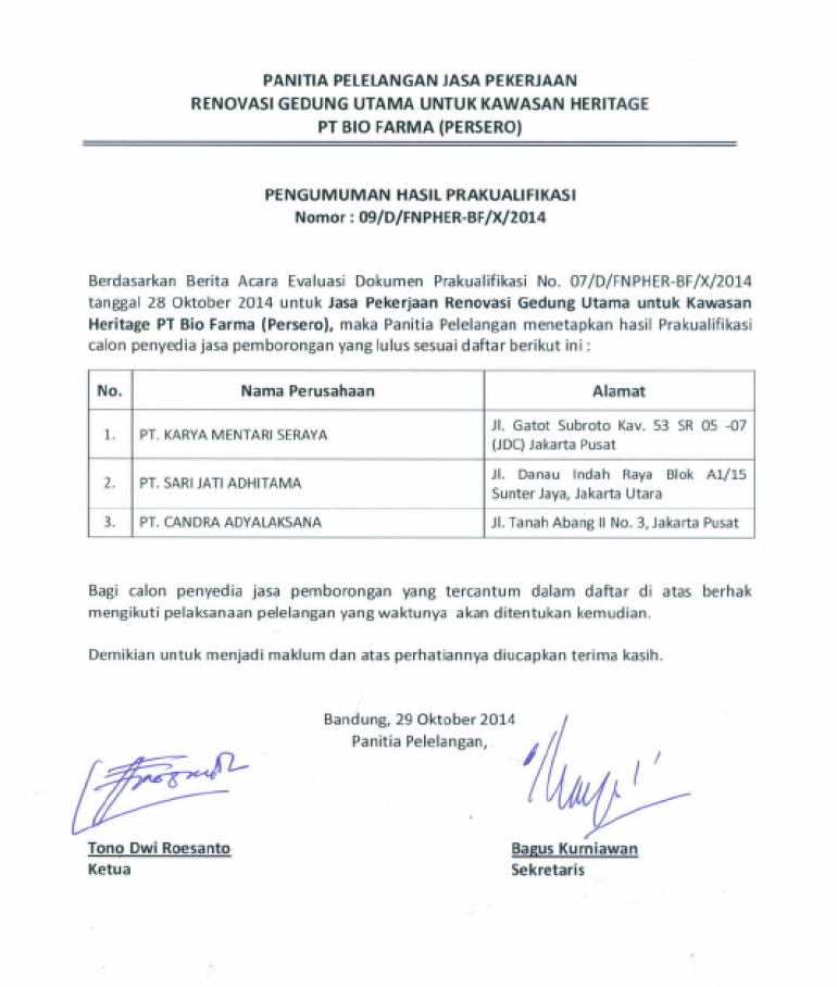 Pengumuman Hasil Prakualifikasi Kawasan Heritage